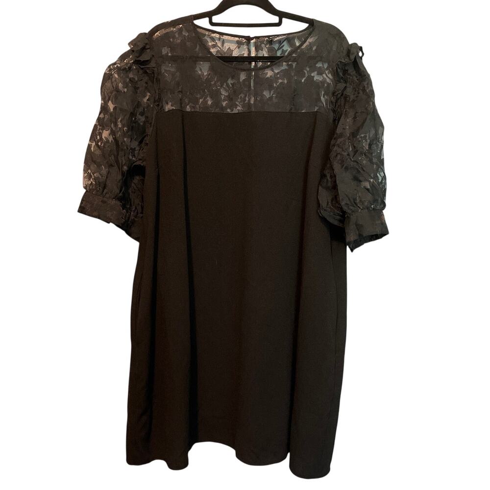 City Chic Black Shift Dress with Lace Cuffed Sleeves Size 20